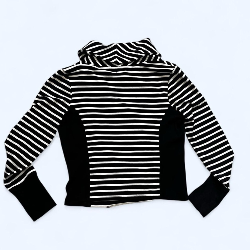 NWT! Caslon Large Size 1 Black and White Striped Ribbed Knit Zip Cotton Jacket - Picture 8 of 8